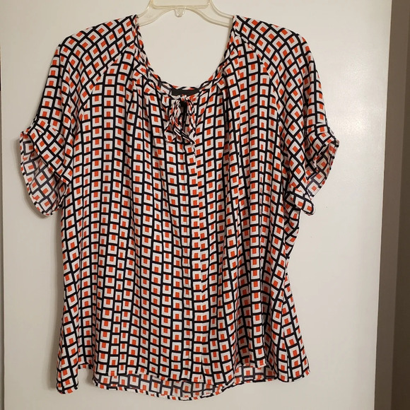 Short Sleeve Geometric Square Blouse Womens Plus 3X Worthington - Picture 3 of 10